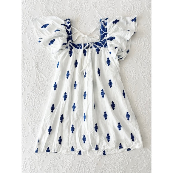 NWOT Lulus Mykonos Moment White and Blue Embroidered Linen Shift Mini Dress - Picture 5 of 5